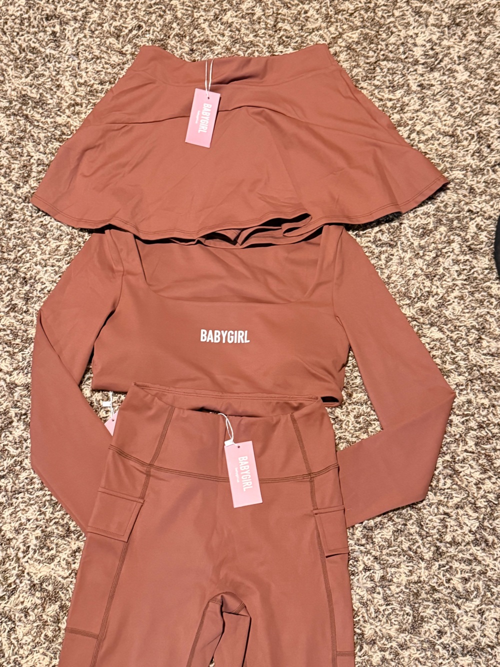 Babygirl Rust Active Set - Crop Top, Skirt & Leggings